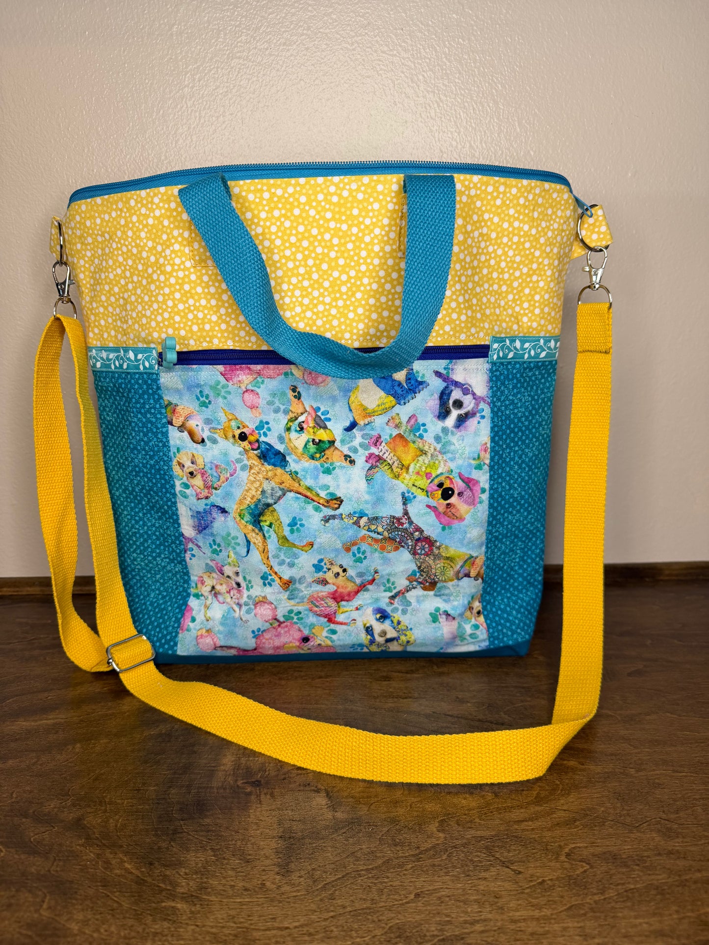 Mary Jane Tote - Grunge Dogs on Blue