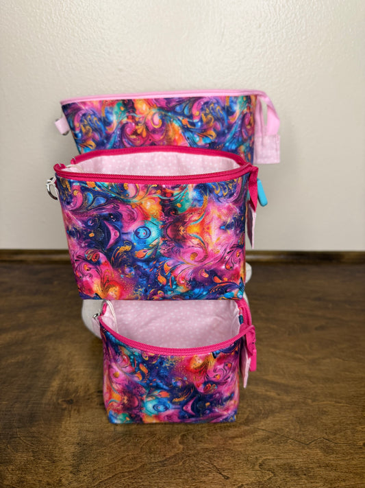 Zipper Bucket Bag - Pink/Violet Abstract