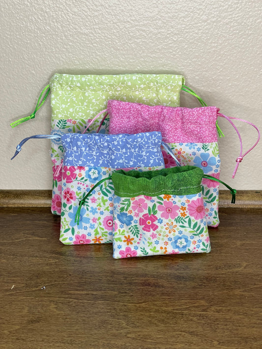 Drawstring Flat Bag - Tiny Flowers
