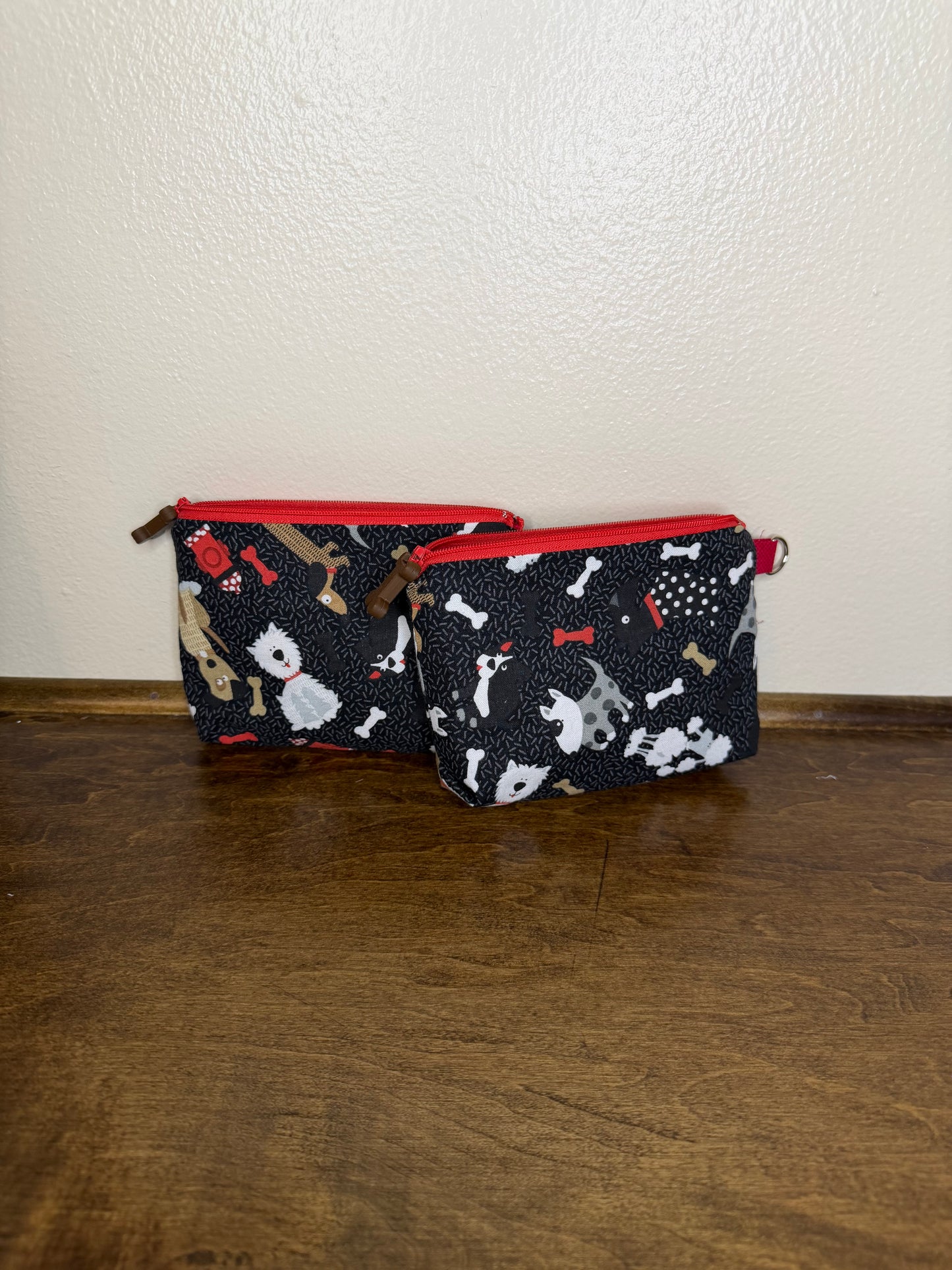Flat Zipper Bag - Dogs on Black