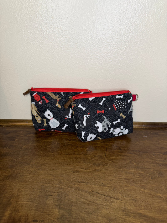 Flat Zipper Bag - Dogs on Black