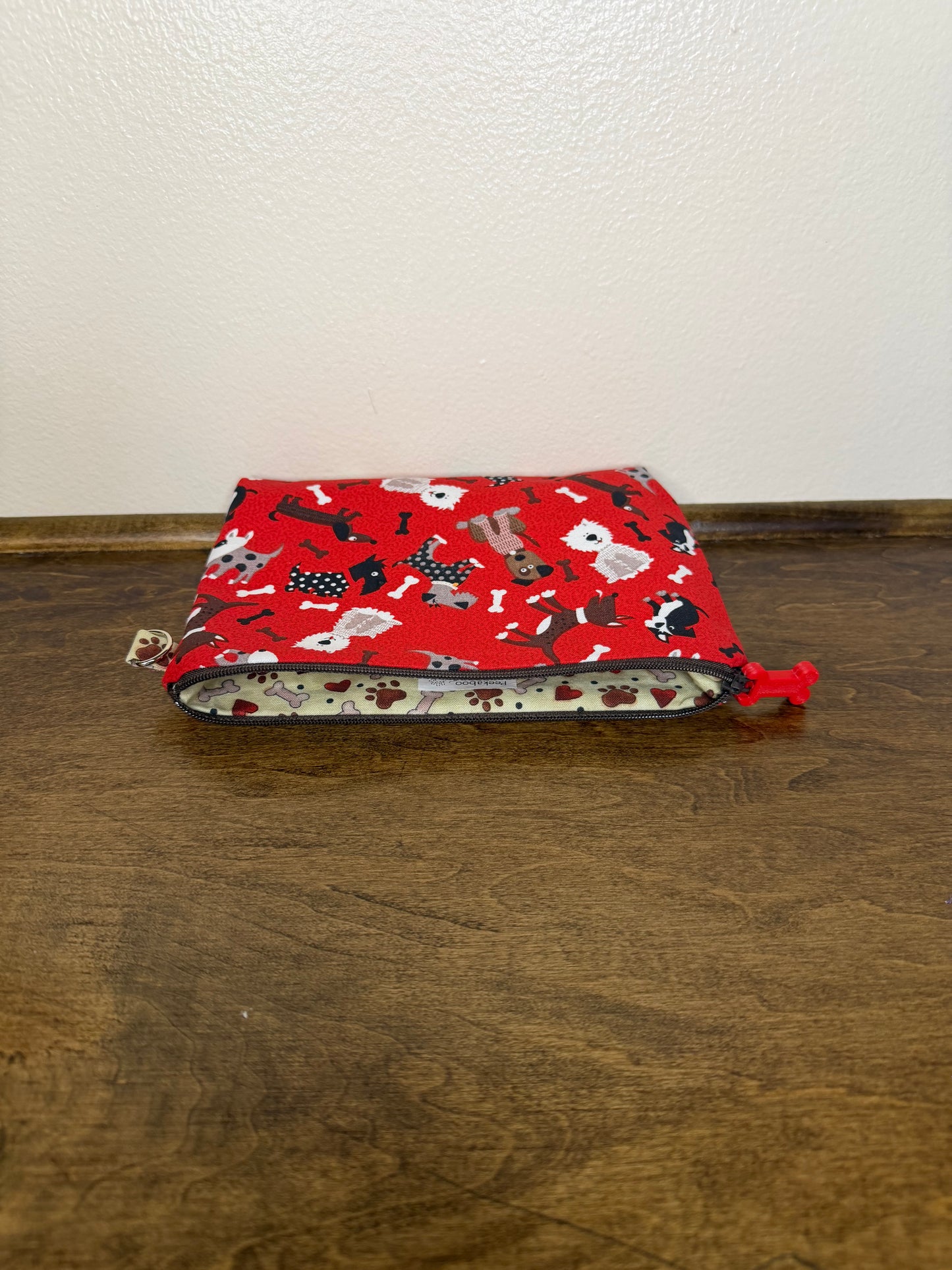 Flat Zipper Bag - Dogs on Red