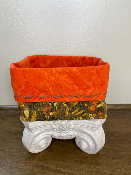Square Basket - Brown w/Orange Leaves