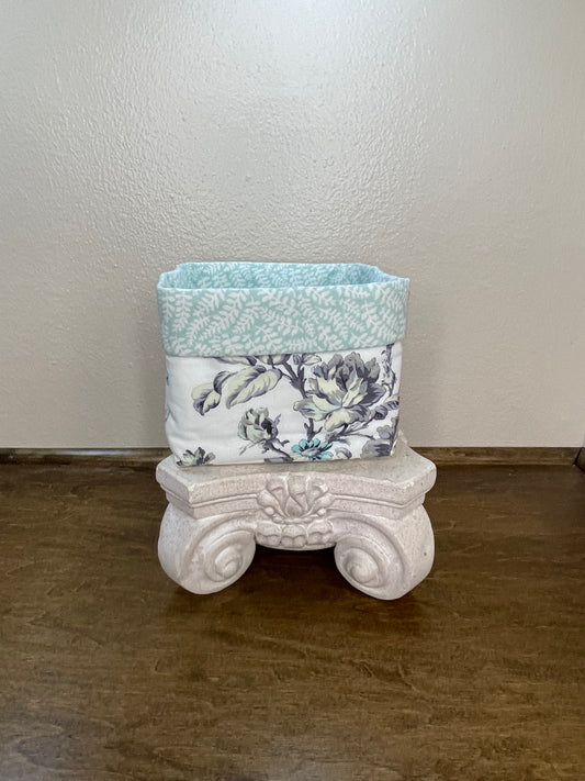 Square Basket - Dusty Teal Flowers