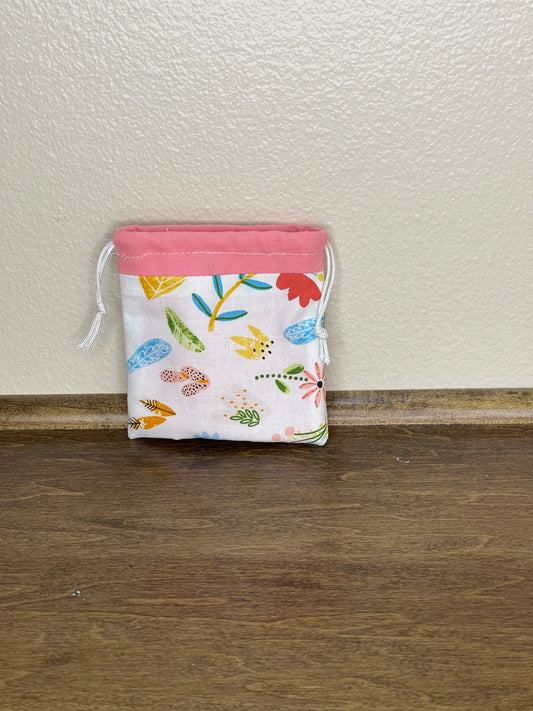Drawstring Flat Bag - Tossed Flowers and Leaves