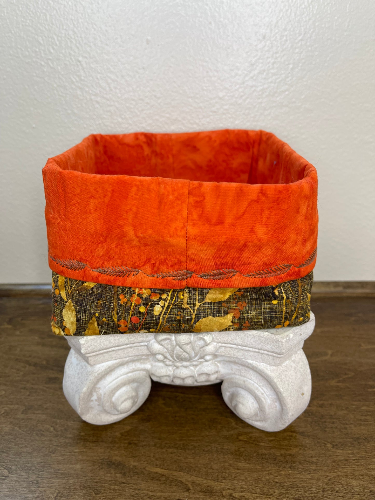 Square Basket - Brown w/Orange Leaves