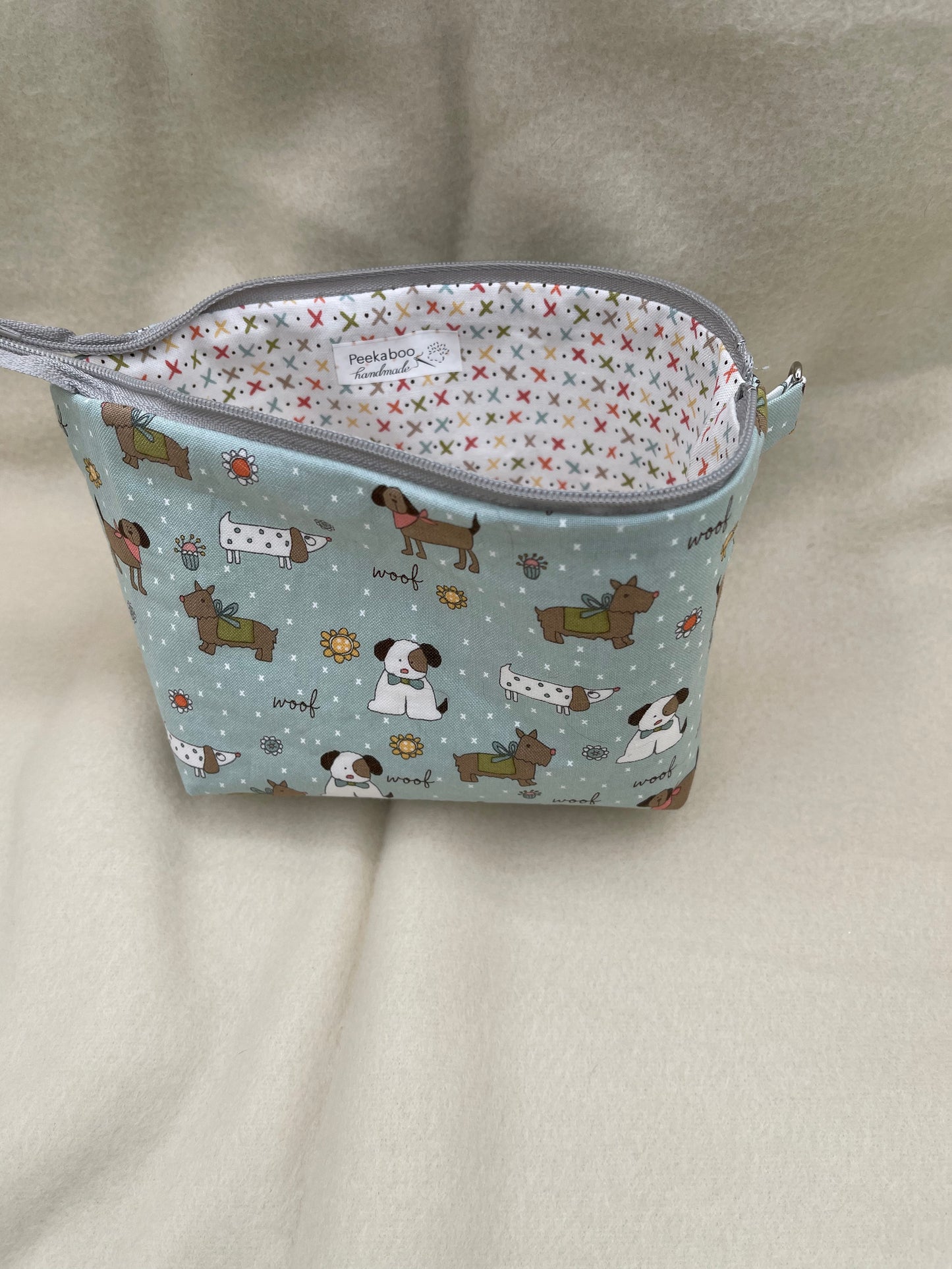 Zipper Bucket Bag - Tiny Dogs Blue/Green