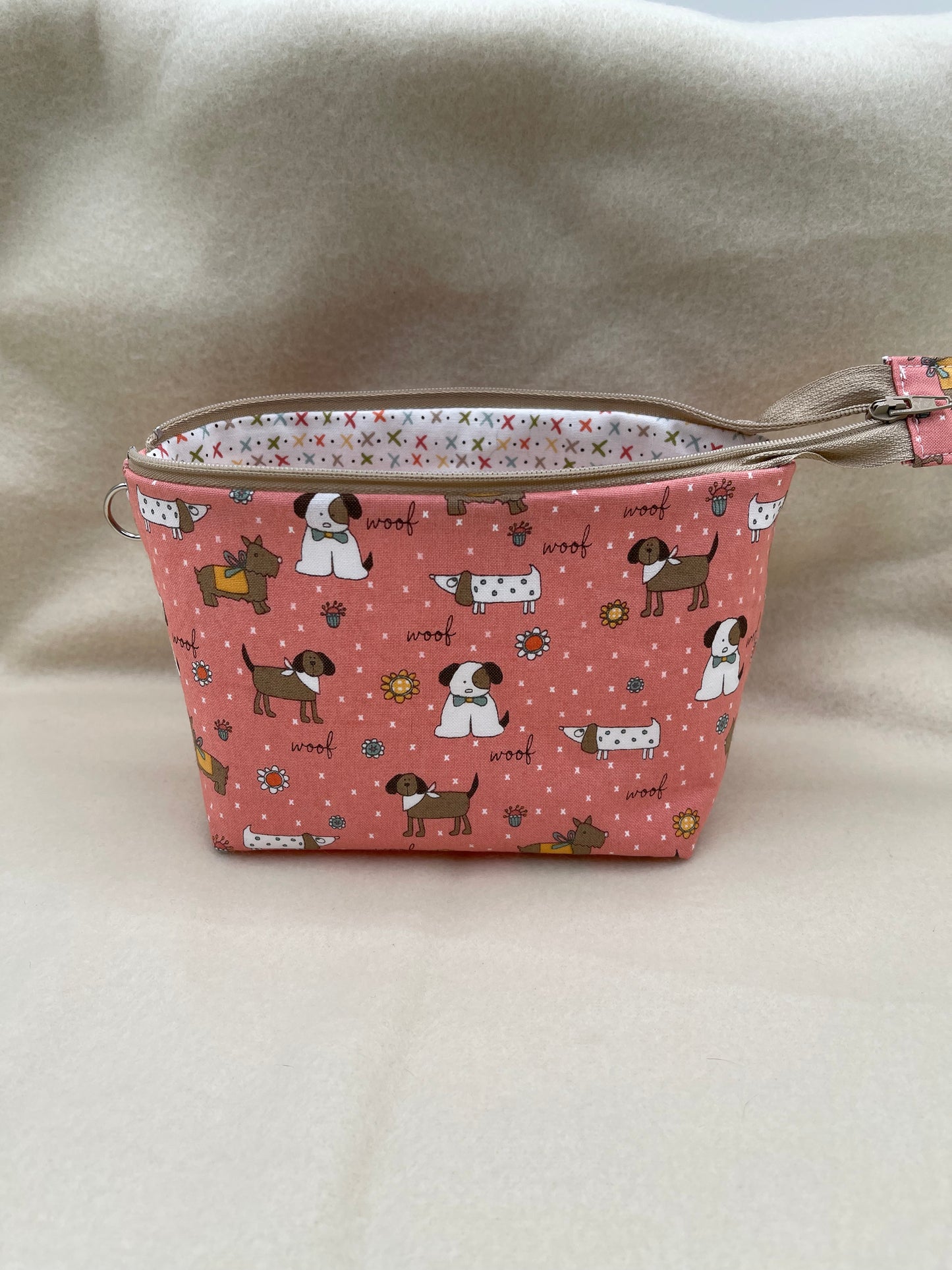 Zipper Bucket Bag - Tiny Dogs Salmon