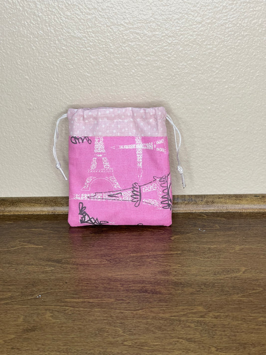 Drawstring Flat Bag - Paris on Pink