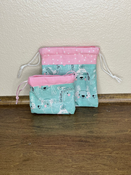 Drawstring Flat Bag - Dogs Sketches on Teal