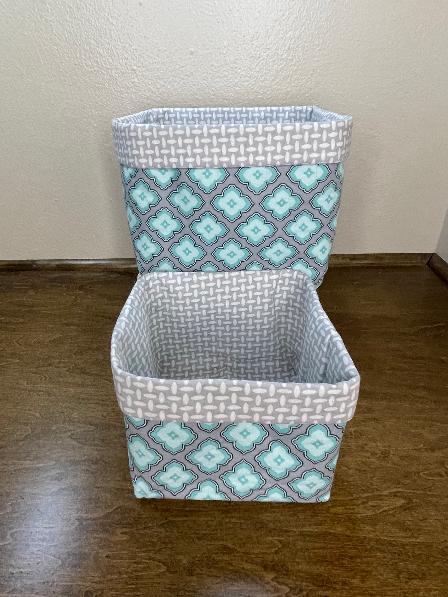 Square Basket - Dusty Teal Geometric