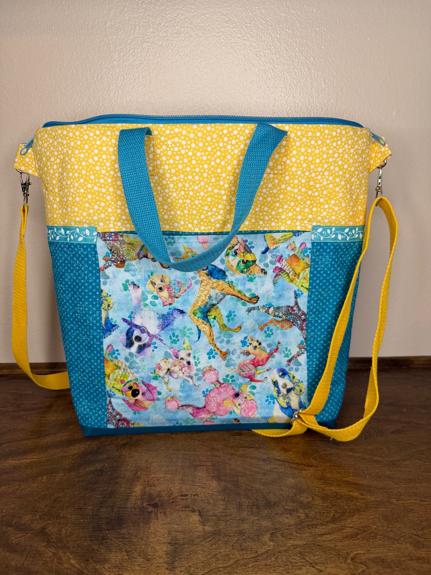 Mary Jane Tote - Grunge Dogs on Blue