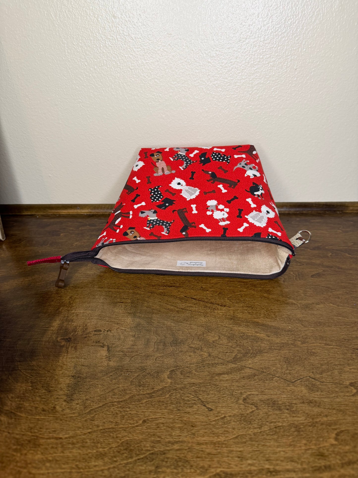 Zipper Bucket Bag - Dogs on Red