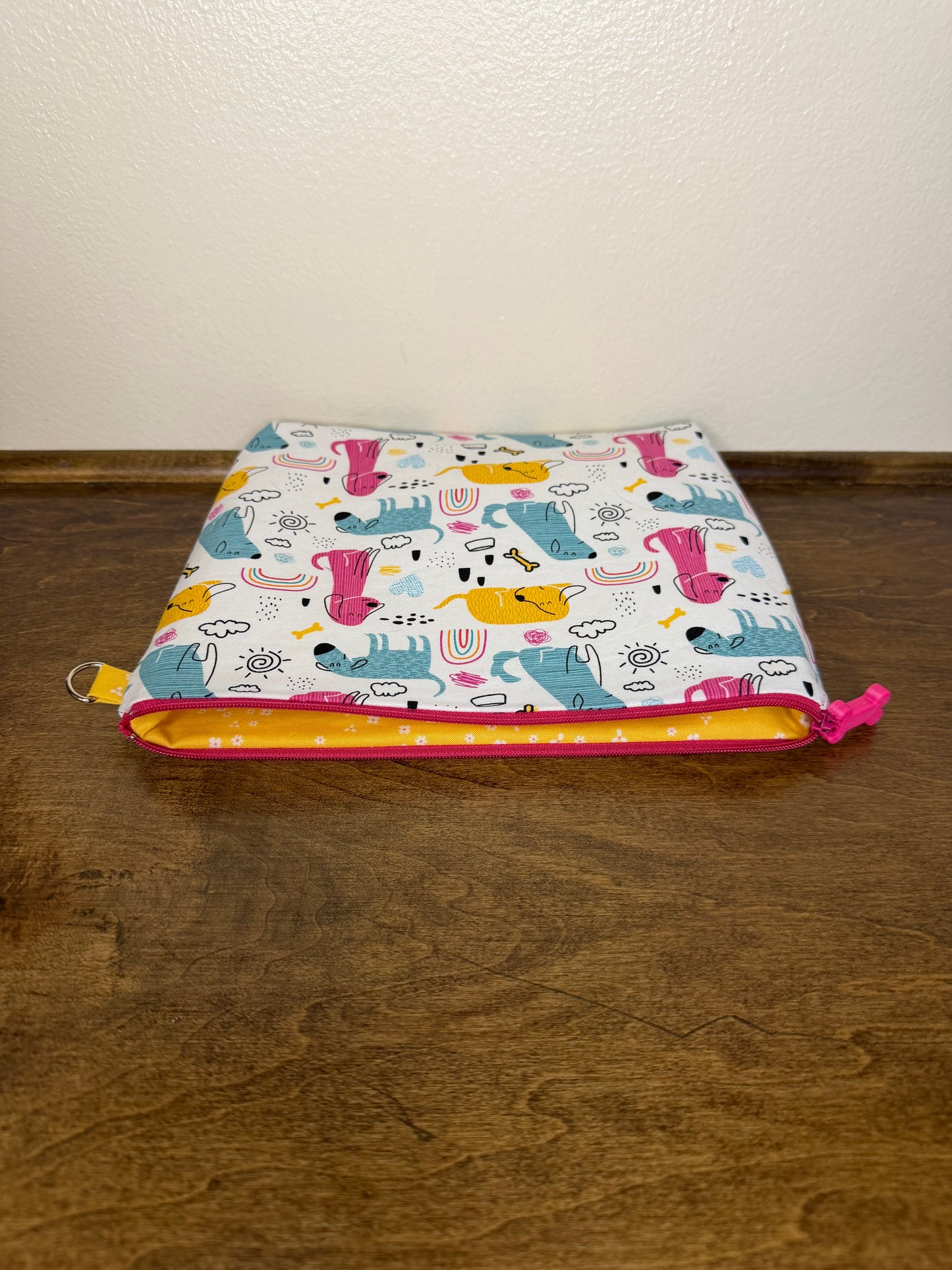 Flat Zipper Bag - Striped Dogs