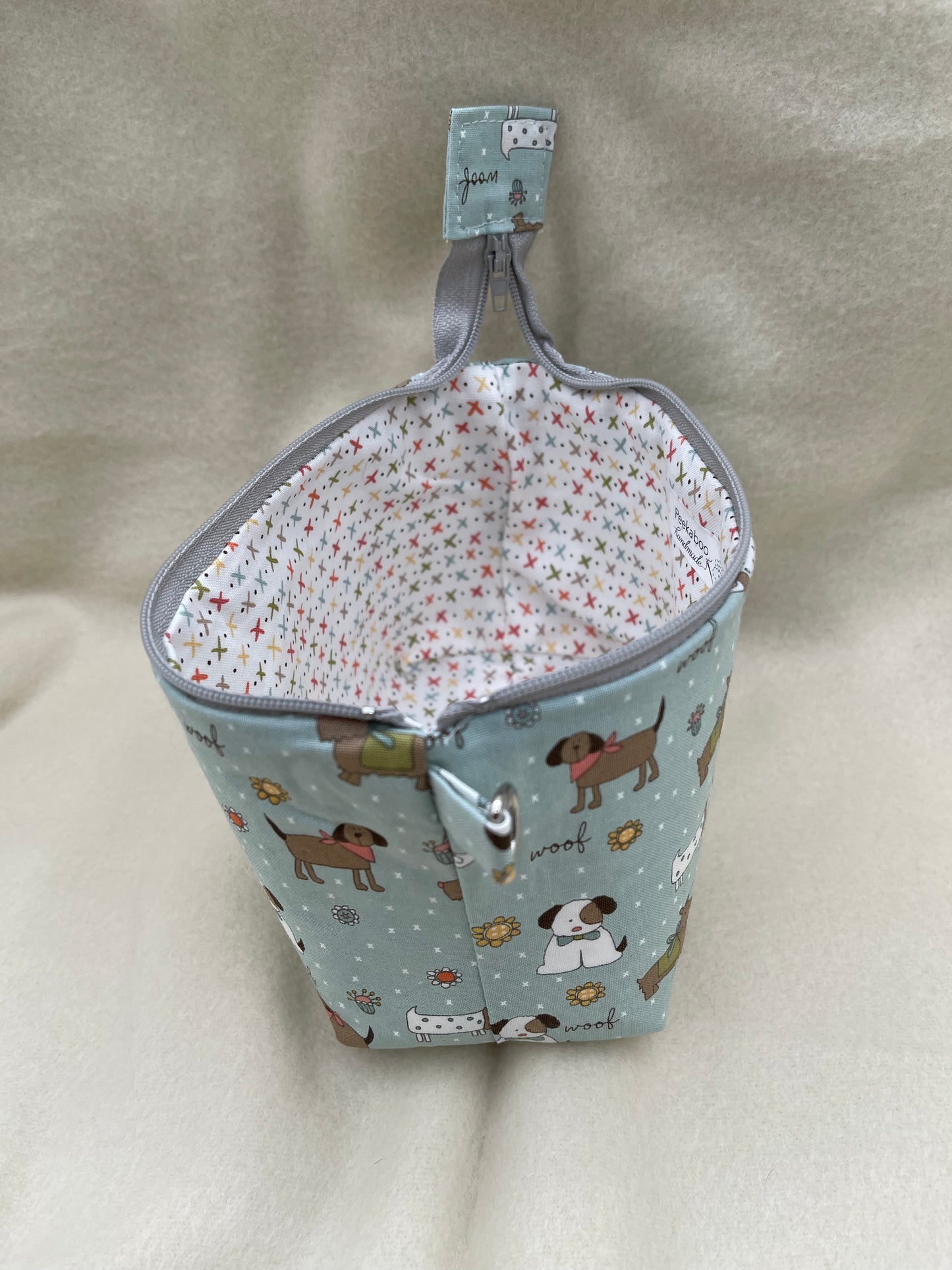 Zipper Bucket Bag - Tiny Dogs Blue/Green