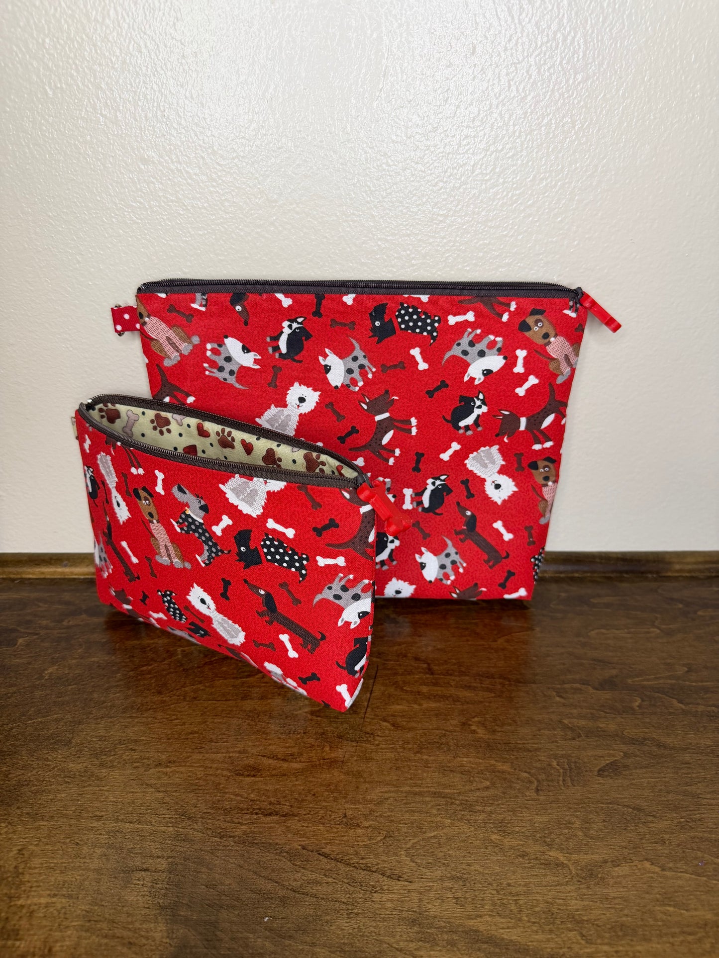 Flat Zipper Bag - Dogs on Red
