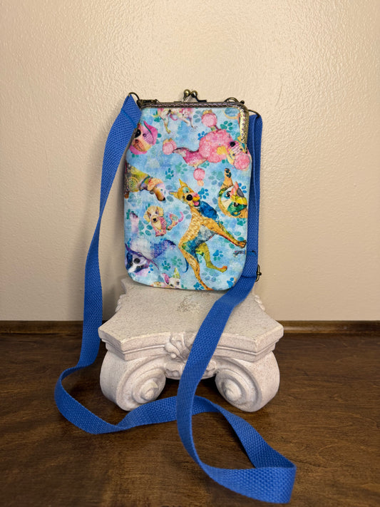 KISP Phone Purse - Grunge Dogs on Blue