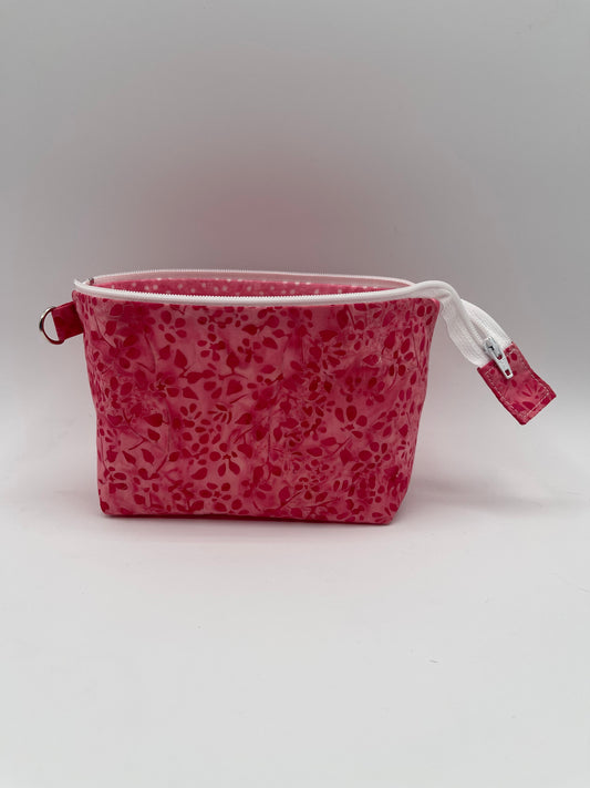 Zipper Bucket Bag - Pink Tiny Leaves